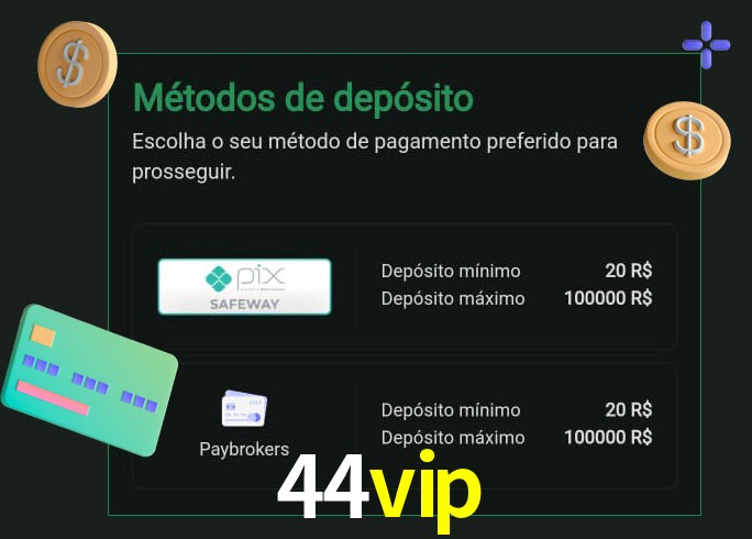 O cassino 44vip oferece uma grande variedade de métodos de pagamento